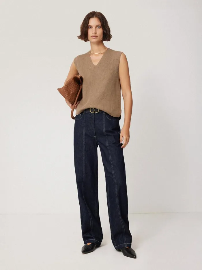 Jigsaw Cotton Blend V Neck Tank Neutral Women Knitwear and Cashmere