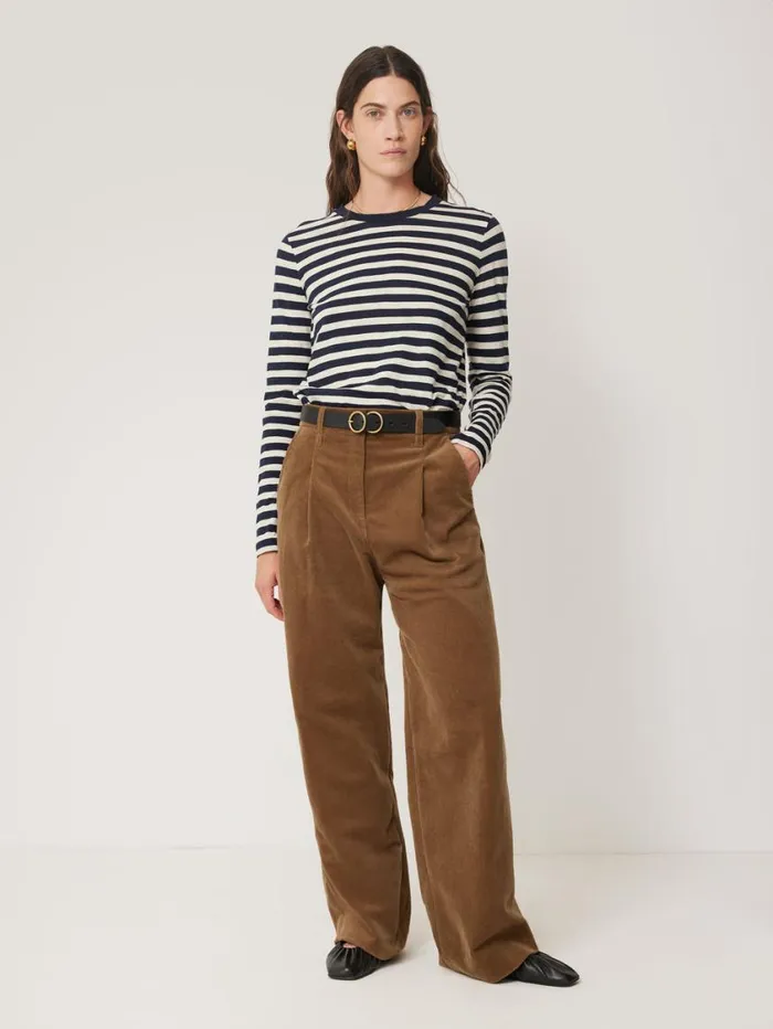 Jigsaw Cotton Slub Stripe Long Sleeve Tee Navy Women Shirts and Tops