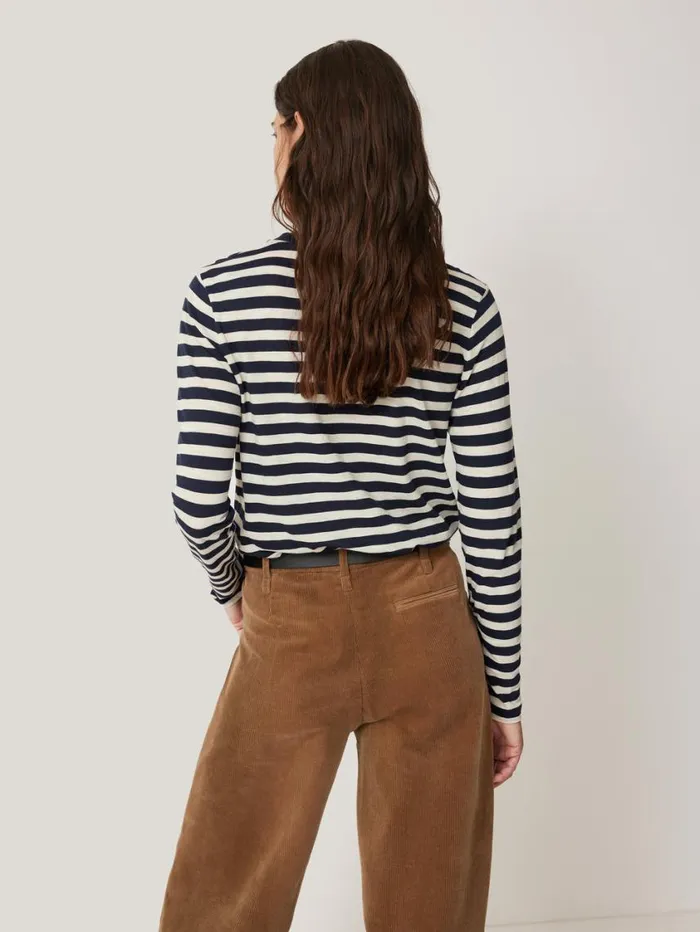 Jigsaw Cotton Slub Stripe Long Sleeve Tee Navy Women Shirts and Tops