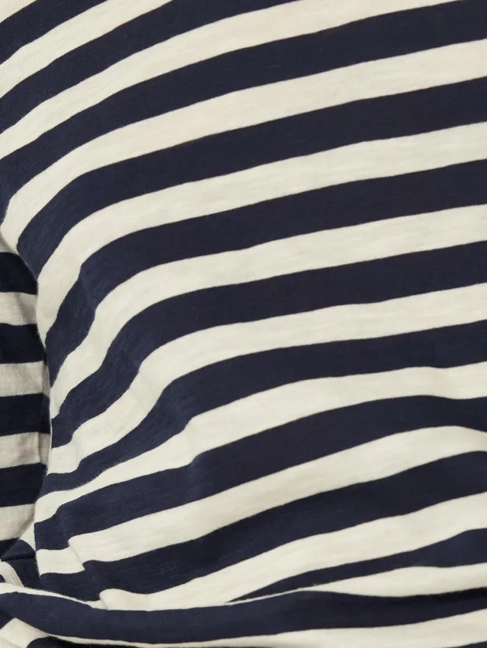 Jigsaw Cotton Slub Stripe Long Sleeve Tee Navy Women Shirts and Tops