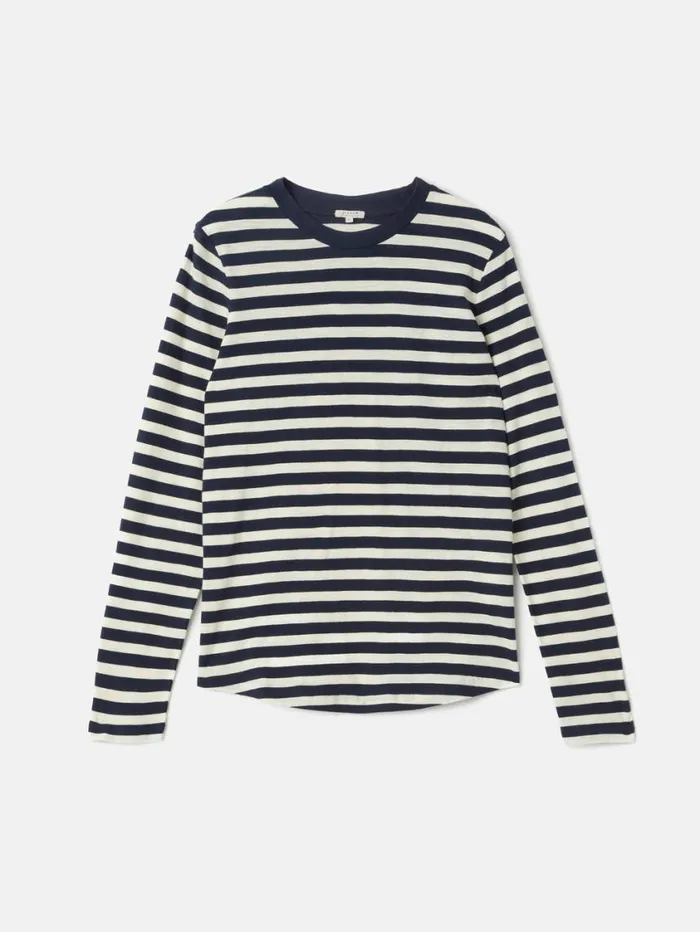 Jigsaw Cotton Slub Stripe Long Sleeve Tee Navy Women Shirts and Tops