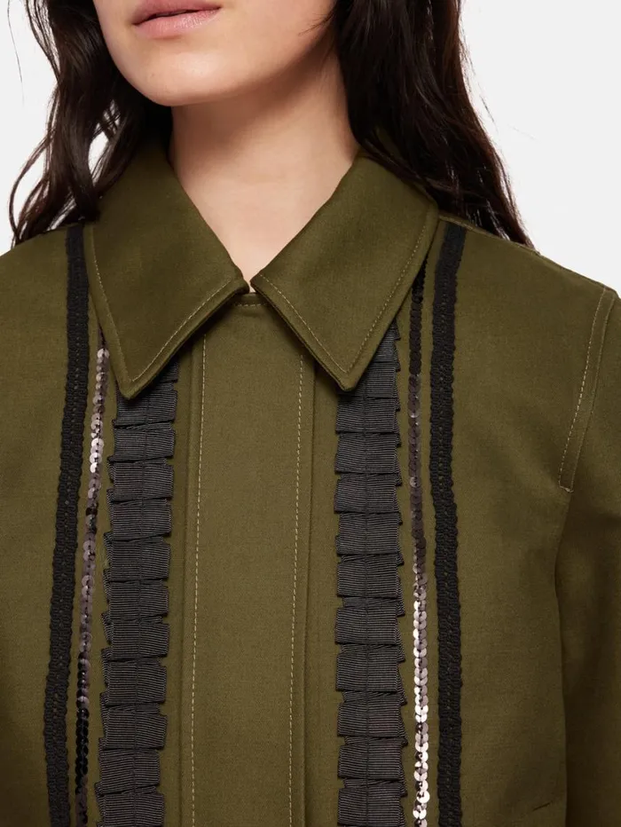 Jigsaw Cotton Trim Detail Jacket Khaki Women Coords