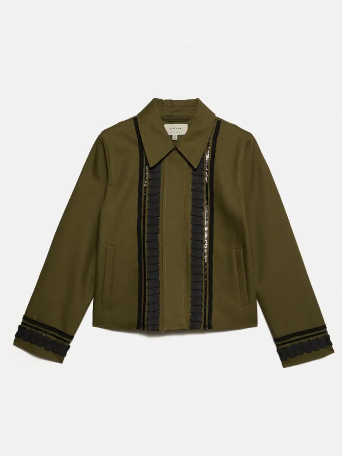 Jigsaw Cotton Trim Detail Jacket Khaki Women Coords
