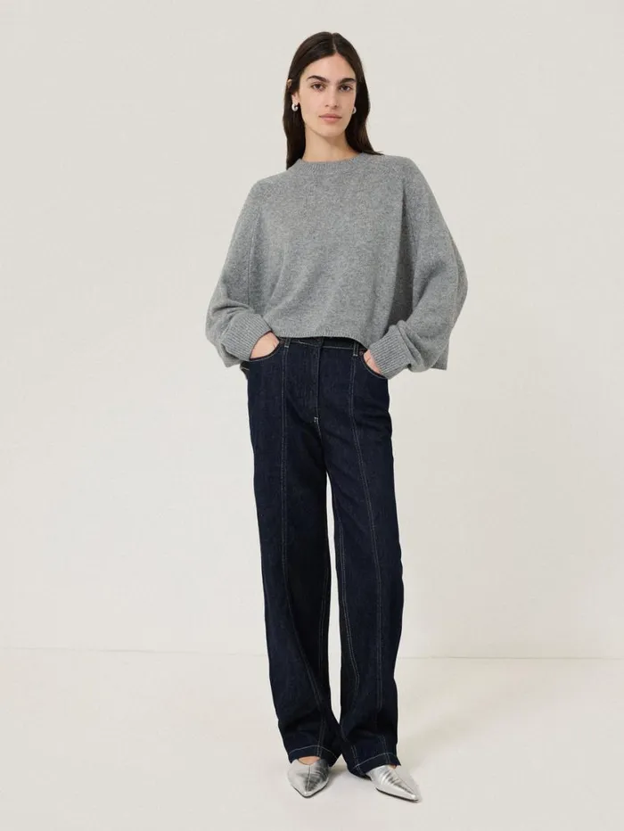 Jigsaw Crew Neck Poncho Jumper Grey Women Knitwear and Cashmere
