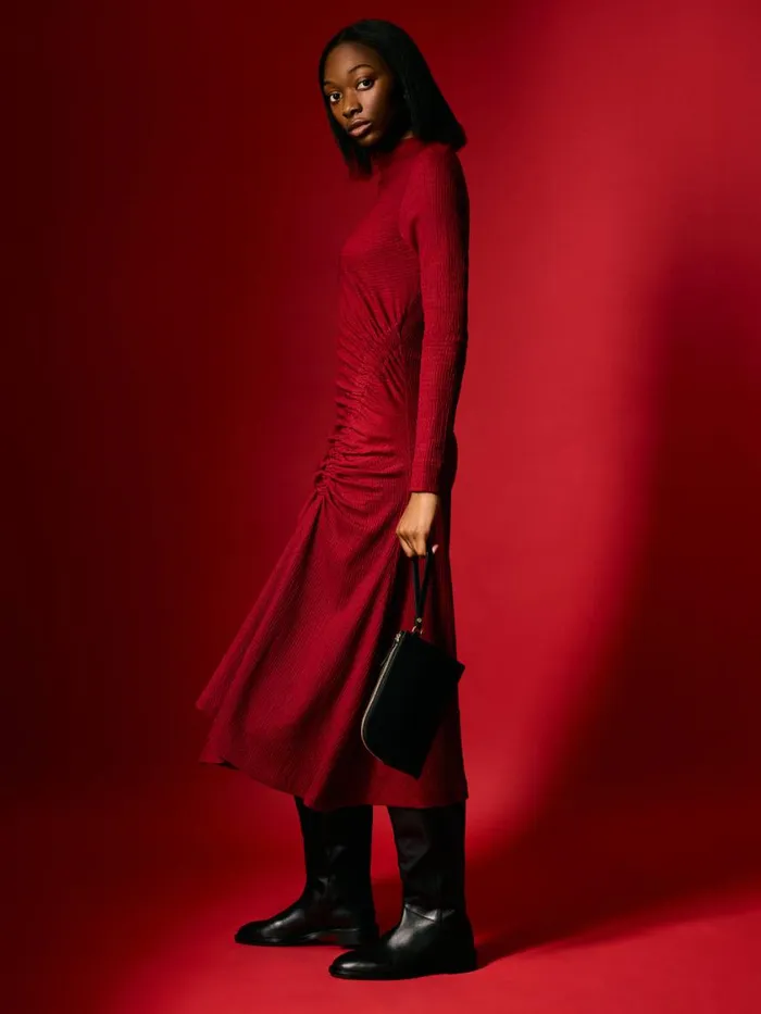 Jigsaw Crinkle Ruched Jersey Dress Red Women Dresses and Jumpsuits