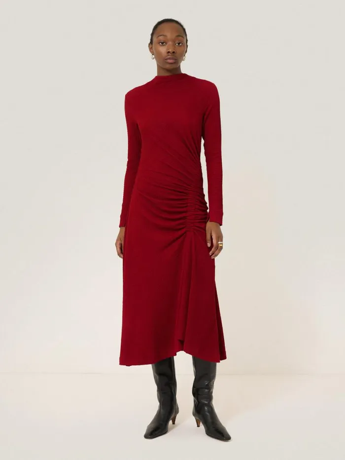 Jigsaw Crinkle Ruched Jersey Dress Red Women Party