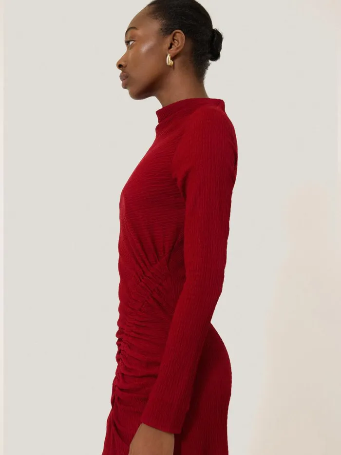 Jigsaw Crinkle Ruched Jersey Dress Red Women Party
