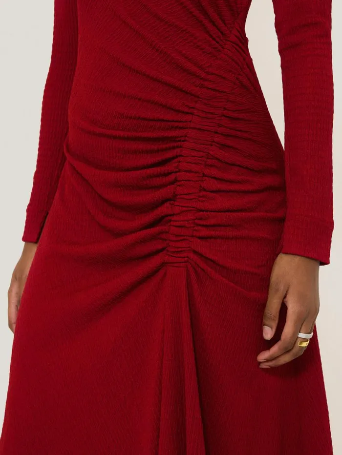 Jigsaw Crinkle Ruched Jersey Dress Red Women Party