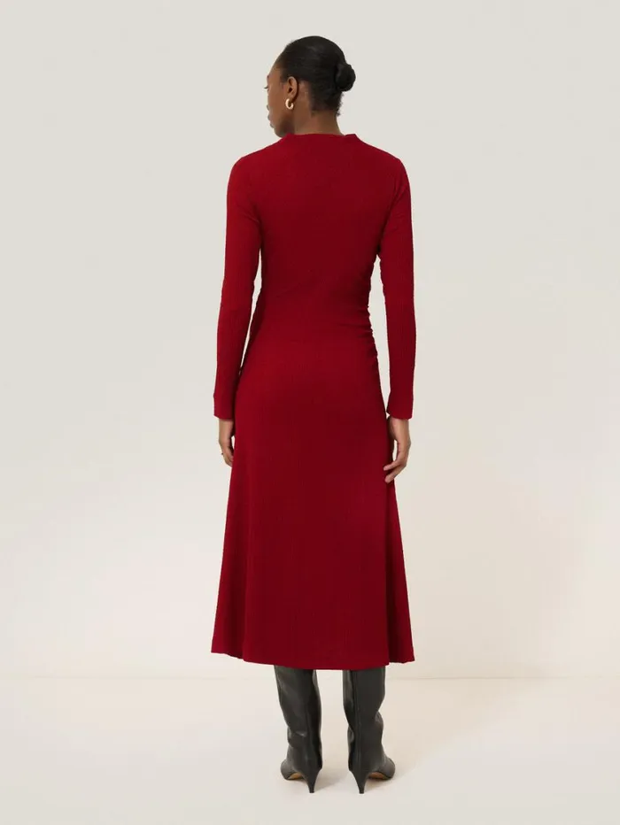 Jigsaw Crinkle Ruched Jersey Dress Red Women Party