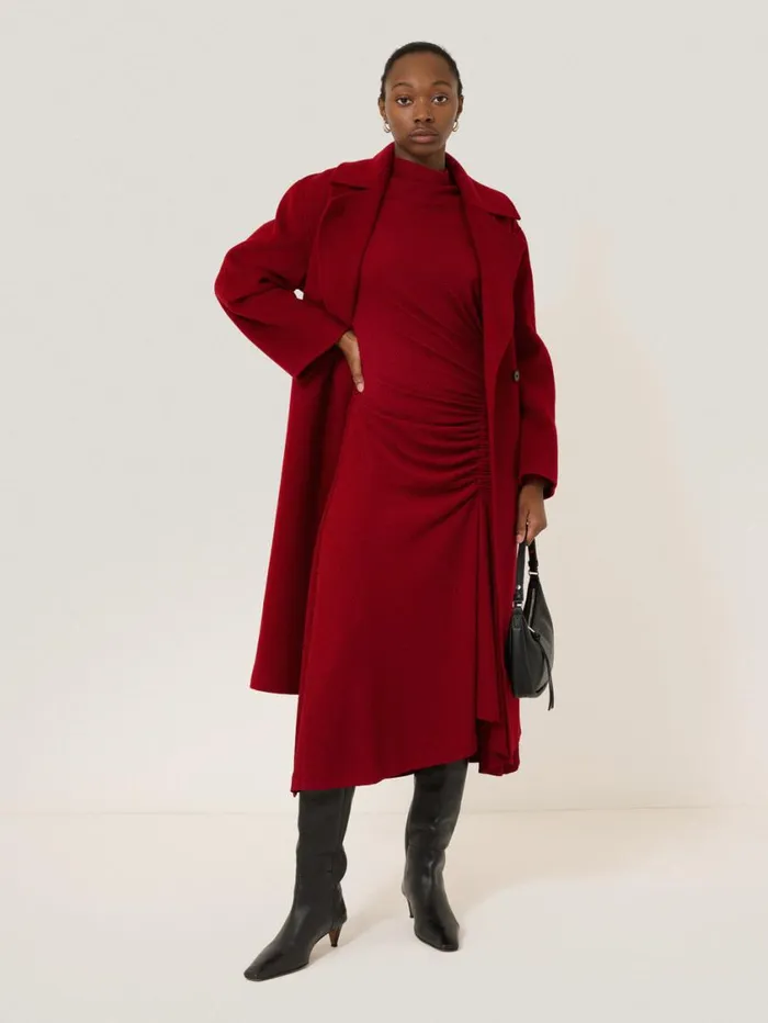 Jigsaw Crinkle Ruched Jersey Dress Red Women Party