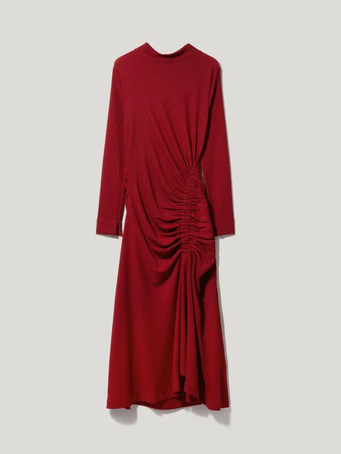 Jigsaw Crinkle Ruched Jersey Dress Red Women Party