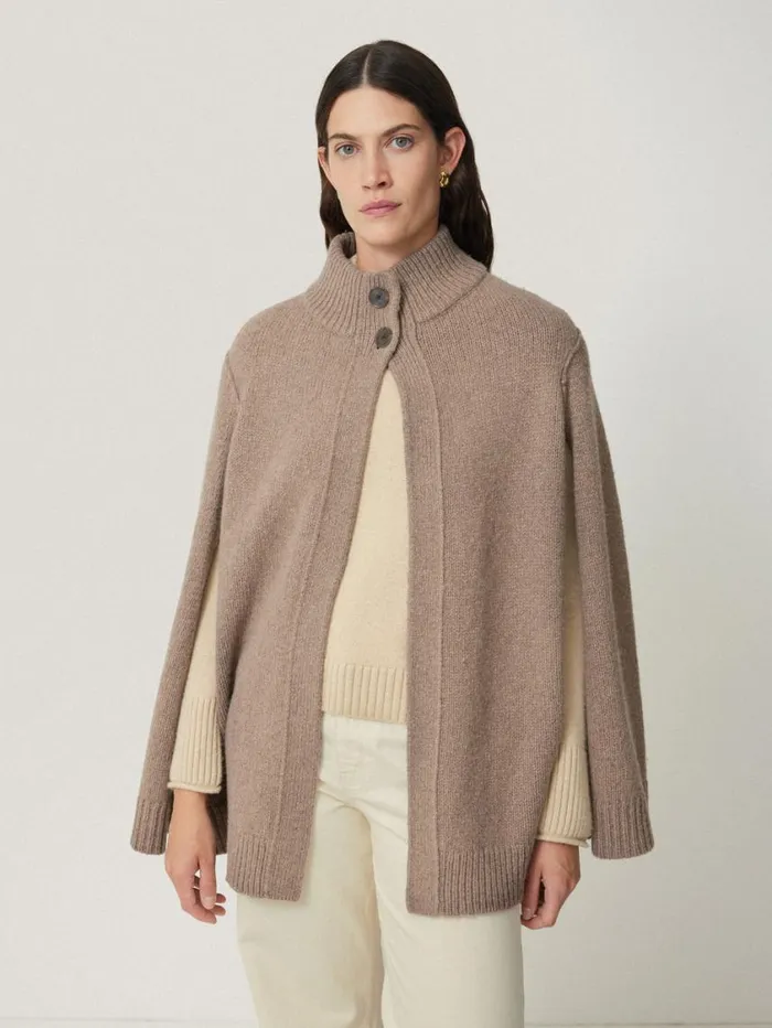 Jigsaw Deconstructed Knitted Cape Taupe Women Knitwear and Cashmere
