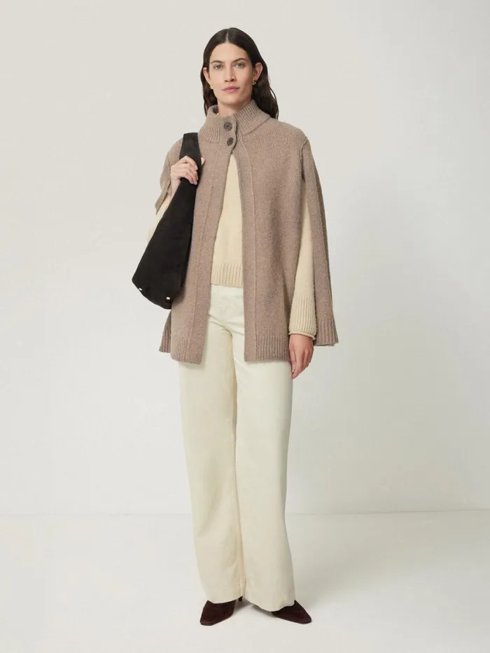 Jigsaw Deconstructed Knitted Cape Taupe Women Knitwear and Cashmere