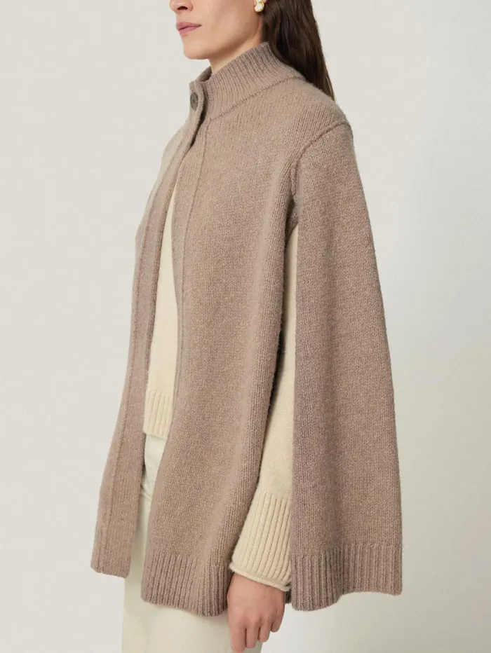Jigsaw Deconstructed Knitted Cape Taupe Women Knitwear and Cashmere