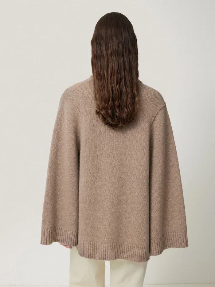 Jigsaw Deconstructed Knitted Cape Taupe Women Knitwear and Cashmere