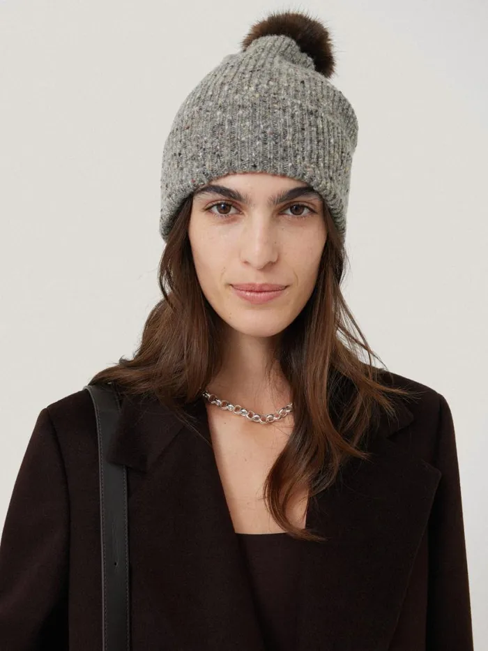 Jigsaw Donegal Pom Hat Grey Women Knitwear and Cashmere