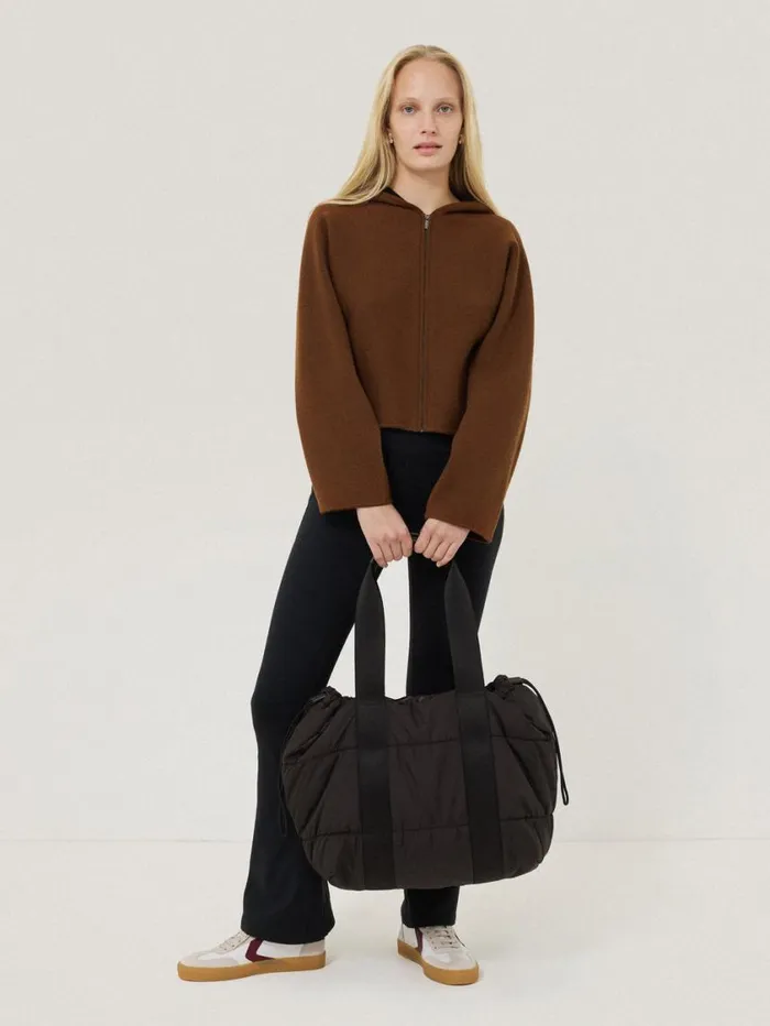 Jigsaw Double Face Zip Hoodie Brown Women Shirts and Tops
