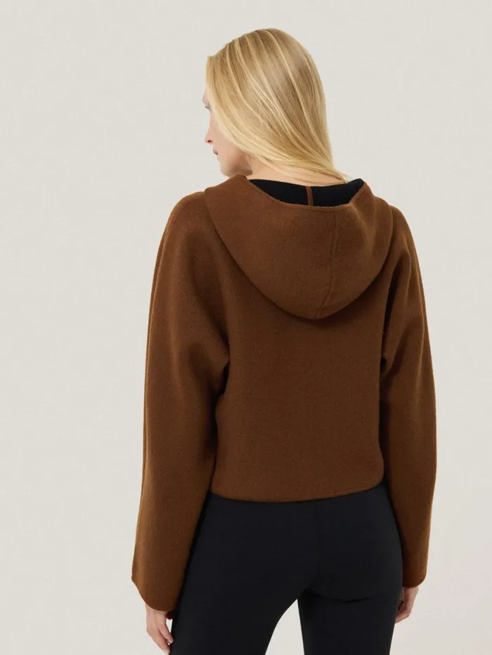 Jigsaw Double Face Zip Hoodie Brown Women Shirts and Tops