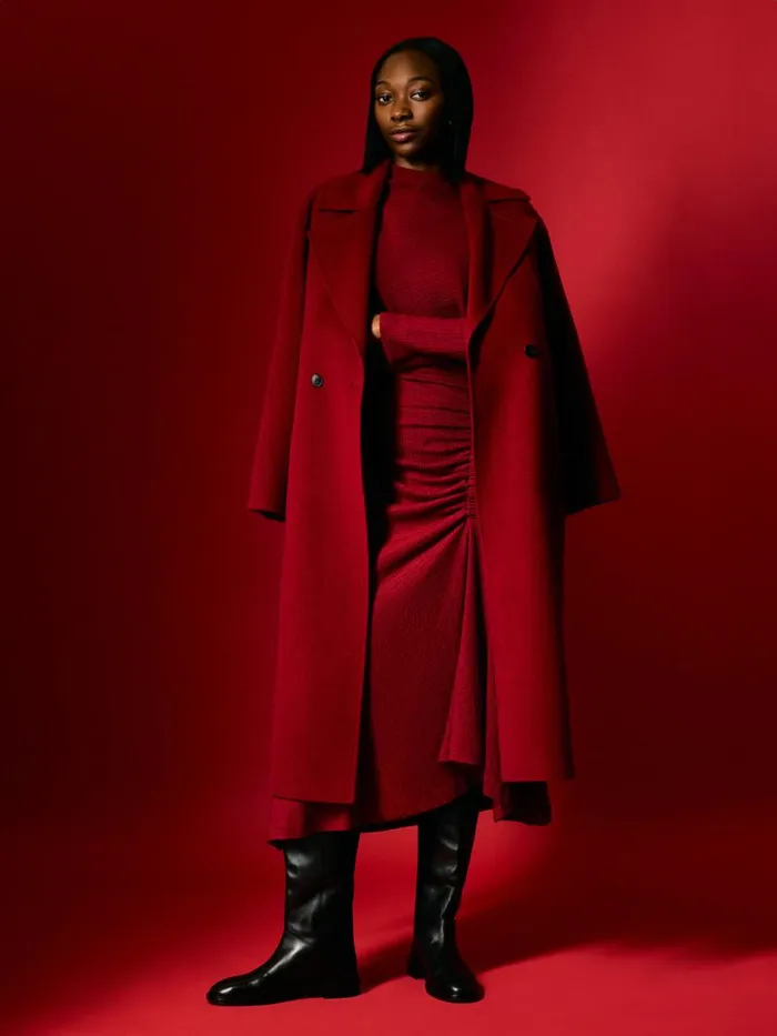 Jigsaw Double Faced Cocoon Wrap Coat Red Women Coats and Jackets