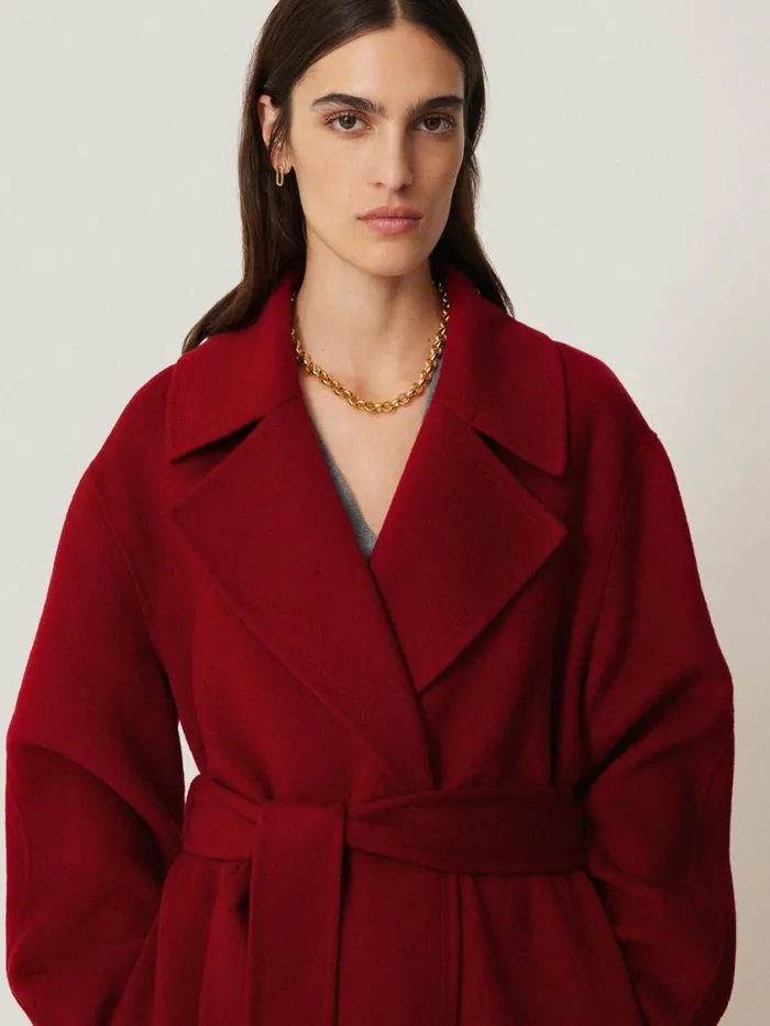 Jigsaw Double Faced Cocoon Wrap Coat Red Women Coats and Jackets