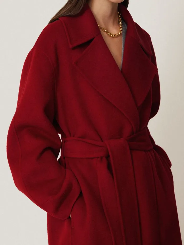 Jigsaw Double Faced Cocoon Wrap Coat Red Women Coats and Jackets