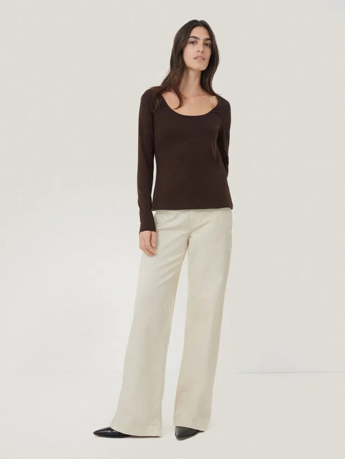 Jigsaw Double Front Ballet Neck Top Brown Women Shirts and Tops