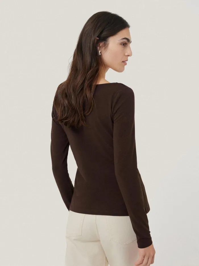 Jigsaw Double Front Ballet Neck Top Brown Women Shirts and Tops