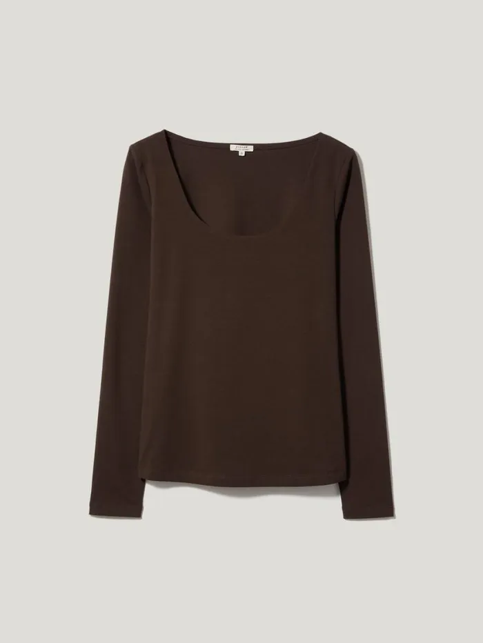 Jigsaw Double Front Ballet Neck Top Brown Women Shirts and Tops