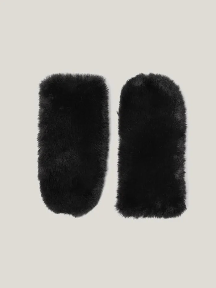 Jigsaw Faux Fur Leather Mitten Black Women Hats and Gloves