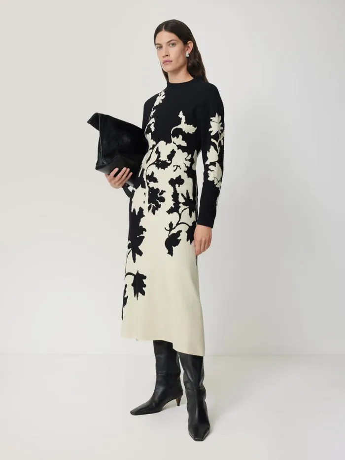 Jigsaw Floral Jacquard Knitted Dress Monochrome Women Coords