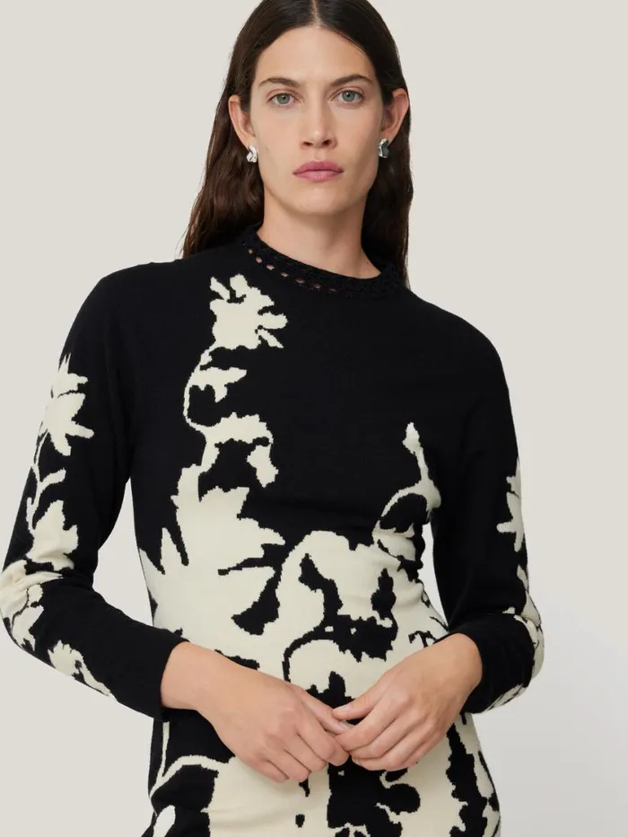 Jigsaw Floral Jacquard Knitted Dress Monochrome Women Coords