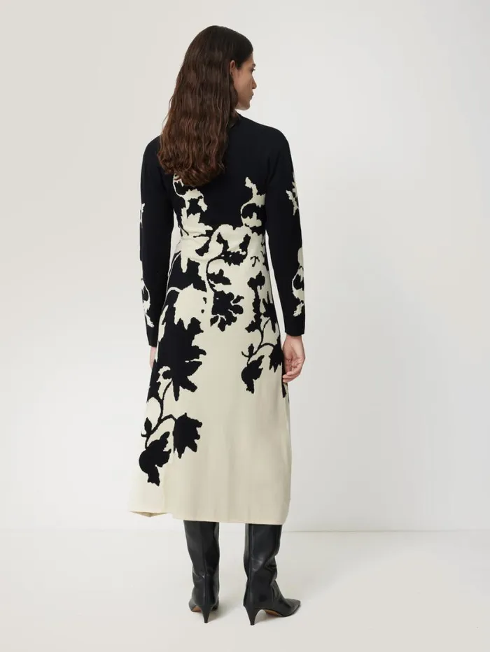 Jigsaw Floral Jacquard Knitted Dress Monochrome Women Coords