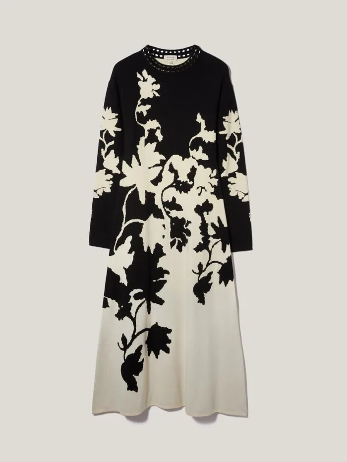 Jigsaw Floral Jacquard Knitted Dress Monochrome Women Coords