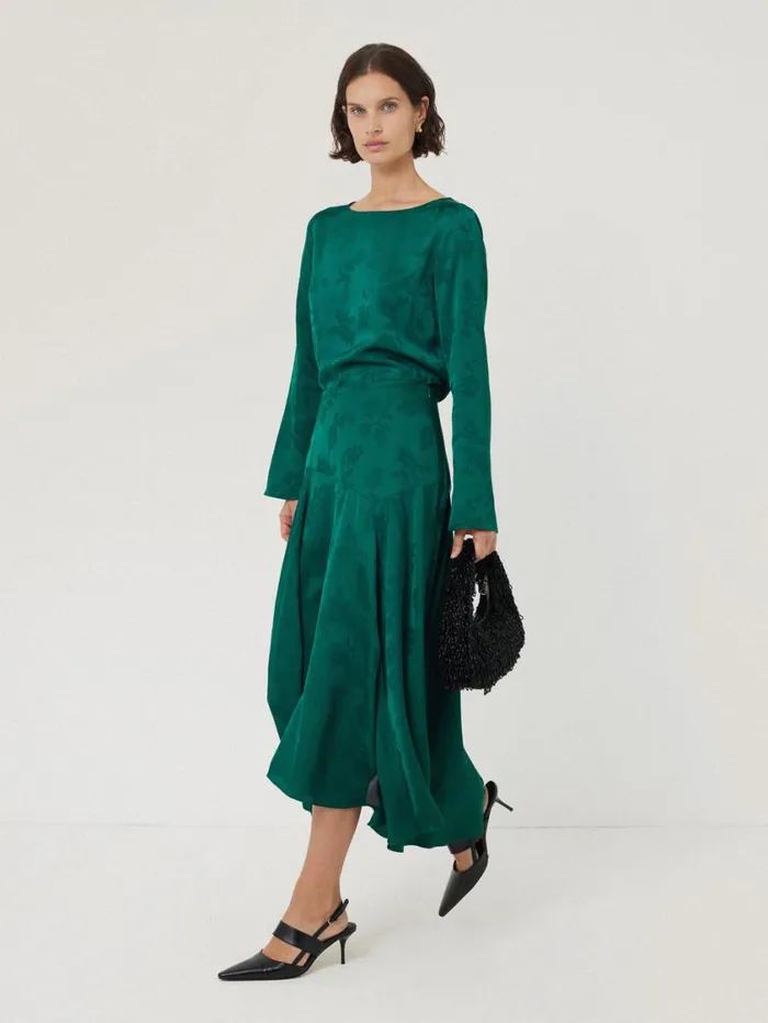 Jigsaw Floral Jacquard Midi Skirt Green Women Skirts