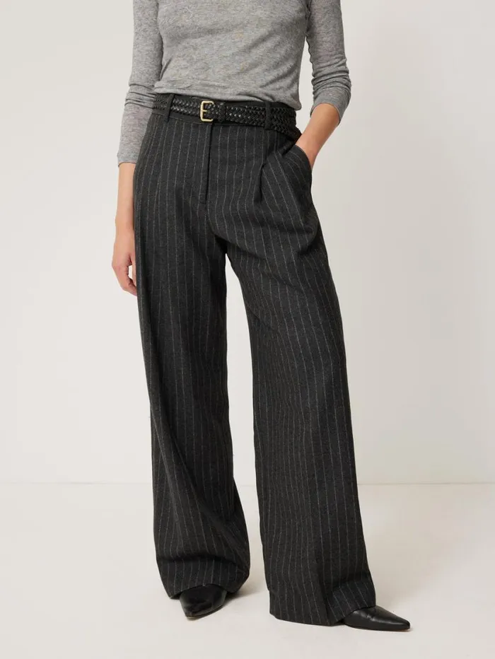 Jigsaw Italian Wool Kemp Pinstripe Trouser Grey Women Suits and Tailoring