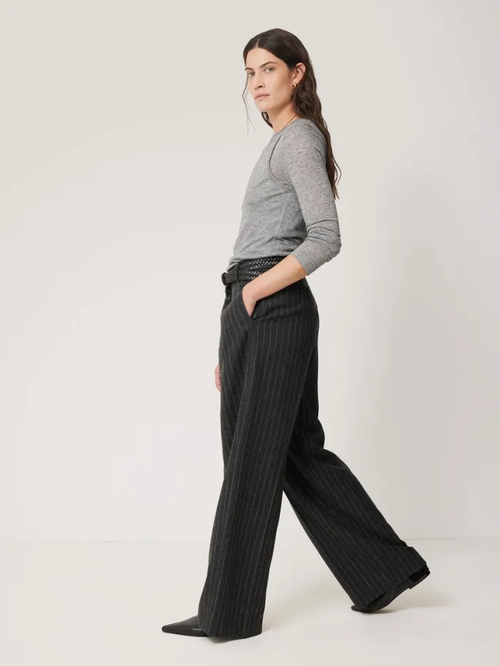 Jigsaw Italian Wool Kemp Pinstripe Trouser Grey Women Suits and Tailoring