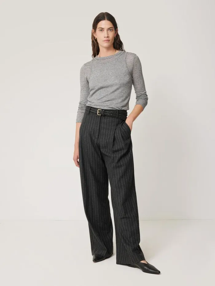 Jigsaw Italian Wool Kemp Pinstripe Trouser Grey Women Suits and Tailoring