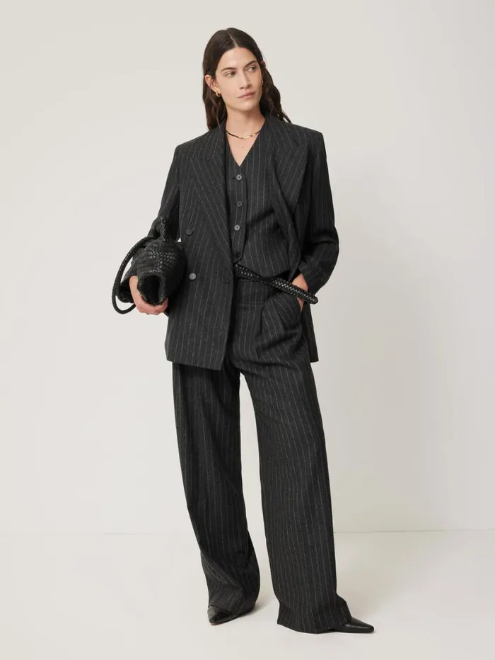 Jigsaw Italian Wool Kemp Pinstripe Trouser Grey Women Suits and Tailoring