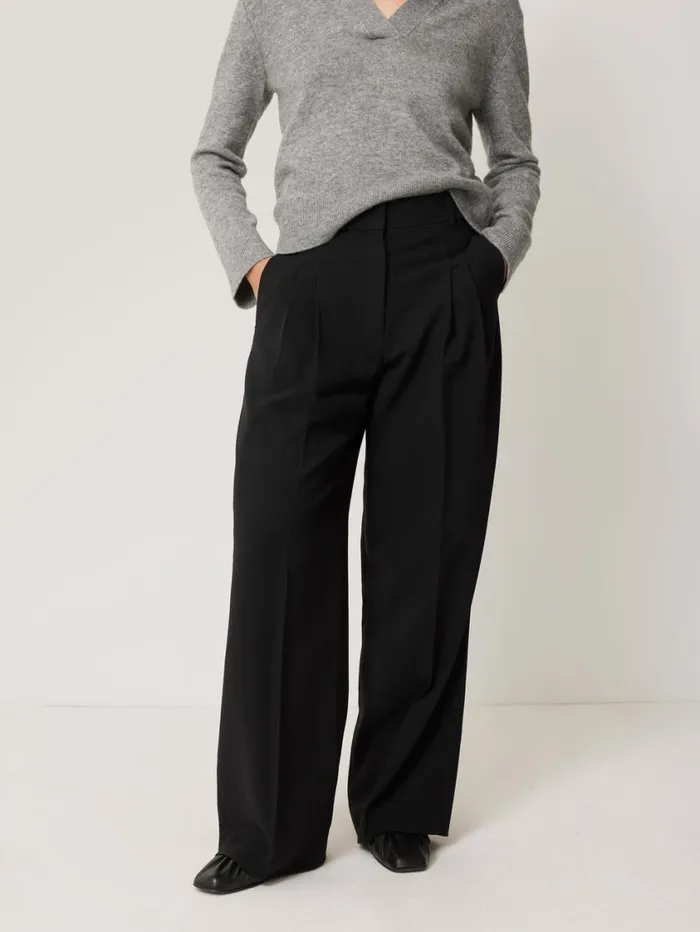 Jigsaw Kemp Wide Leg Japanese Wool Trouser Black Women Suits and Tailoring