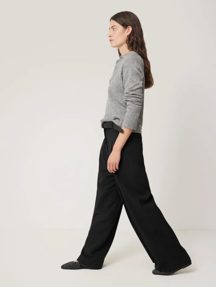 Jigsaw Kemp Wide Leg Japanese Wool Trouser Black Women Suits and Tailoring