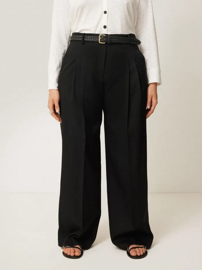 Jigsaw Kemp Wide Leg Japanese Wool Trouser Black Women Suits and Tailoring