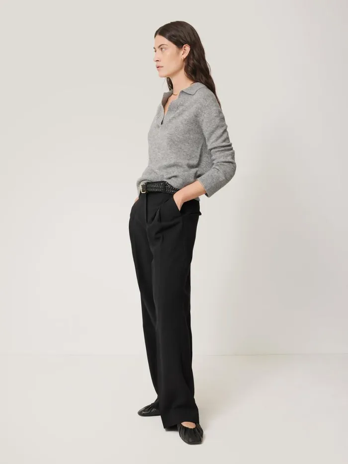 Jigsaw Kemp Wide Leg Japanese Wool Trouser Black Women Suits and Tailoring