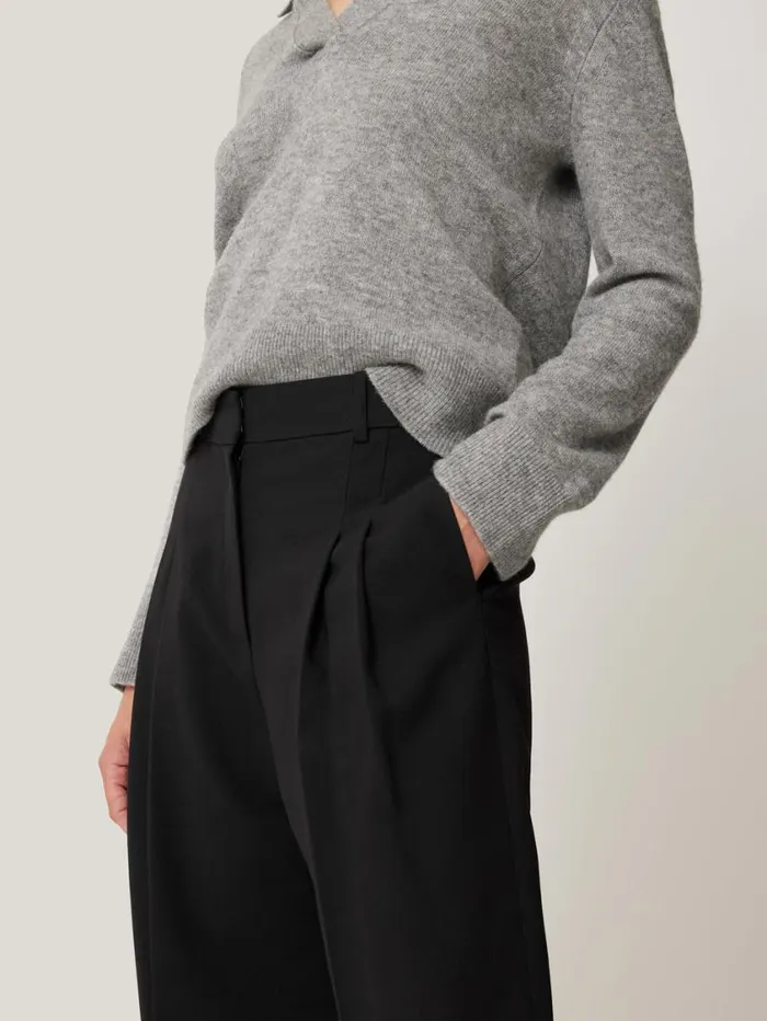 Jigsaw Kemp Wide Leg Japanese Wool Trouser Black Women Suits and Tailoring