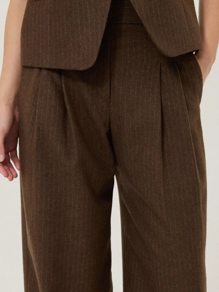 Jigsaw Kemp Wool Pinstripe Trouser Brown Women Suits and Tailoring