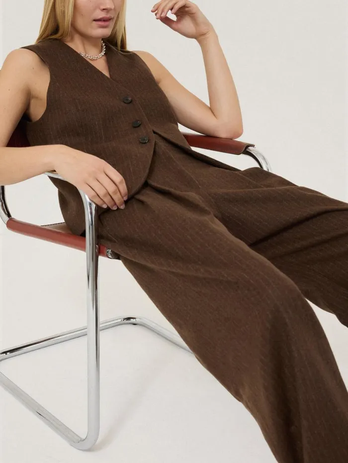 Jigsaw Kemp Wool Pinstripe Trouser Brown Women Suits and Tailoring