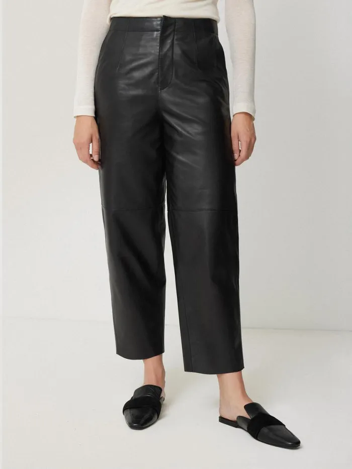 Jigsaw Leather Barrel Leg Trouser Black Women Party