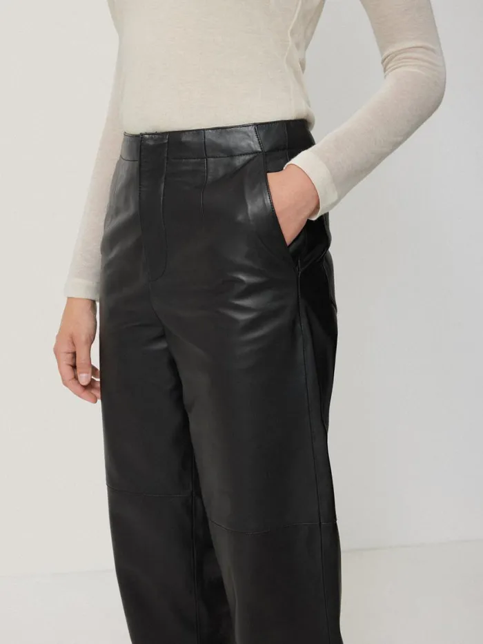 Jigsaw Leather Barrel Leg Trouser Black Women Party