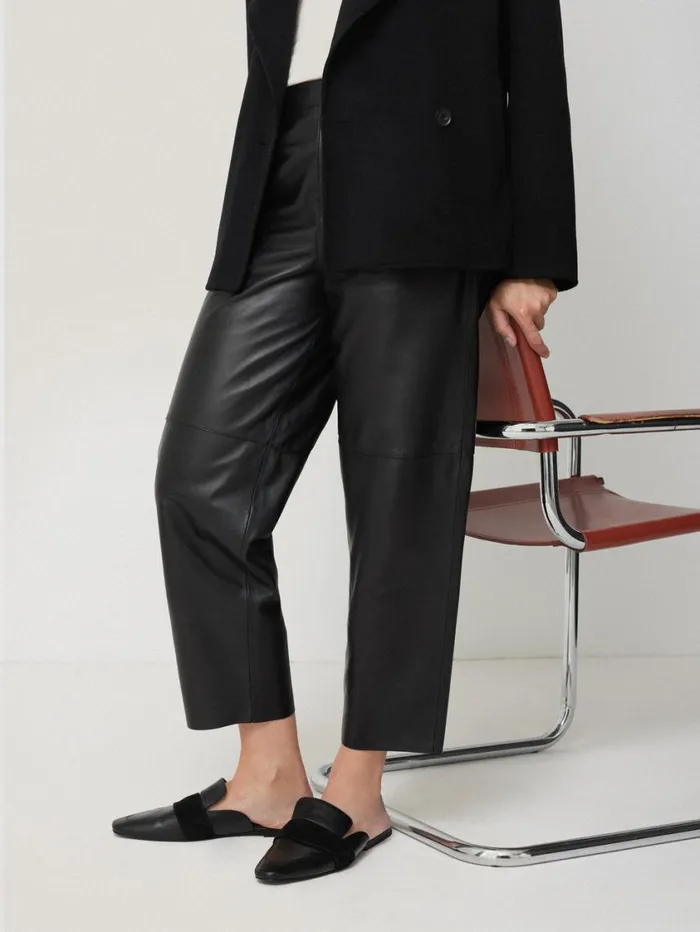 Jigsaw Leather Barrel Leg Trouser Black Women Party