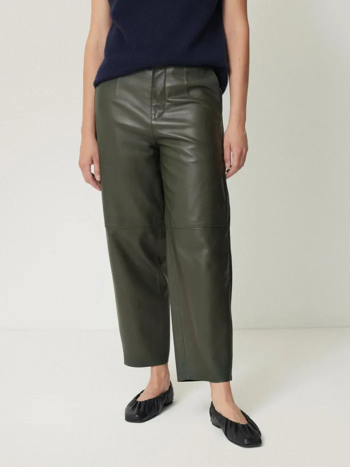 Jigsaw Leather Barrel Leg Trouser Green Women Party