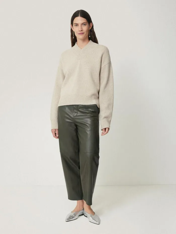 Jigsaw Leather Barrel Leg Trouser Green Women Party